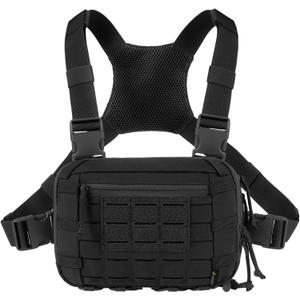 Tactical Chest Pack EDC Chest Bag 2L Utility Molle Chest Rig Pouch with CCW Compartment Adjustable Strap Outdoor (Black)