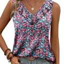 KISSMODA Womens Summer Tank Tops Casual Sleeveless Solid Printed Tunic Top Loose Fit V Neck Shirts, Size: XXL