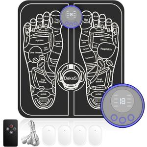Portable Professional EMS Foot Massager with 4 Electrode Pads - Full Body Muscle Stimulator for Neuropathy & Recovery, 8 Modes 19 Levels, Foot Mat System for Pain Relief