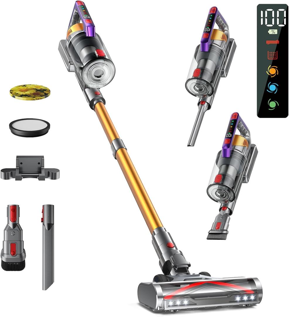 Cordless Vacuum Cleaner, 550W/45KPA Self-Standing Vacuum Cleaners for Home, Max 60Mins Anti-Tangle Stick Vacuum with Aromatherapy, Dual-Handheld Lightweight Vacuum for Pet Hair, Carpets, Hardwood