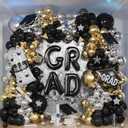 Graduation Party Decorations Black Gold Graduation Balloon Arch with 132PCS Metallic Black Gold Sliver 40inch GRAD Balloons for Congrats College High School Grad Class of 2026 Party Supplies (Gold)