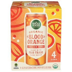 Whole Foods Market Blood Orange Italian Soda, 11.2 Fl Oz, 4 Pack | 4 Pack, Organic (EXP 07/03/26)