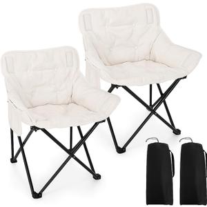 Redbaker 2 Pack Padded Camping Chair Oversized Portable Fishing Lawn Chair Light Weight Camp Outdoor with Padded Seats and Side Pocket for Camping, Fishing, Backyard, Festival