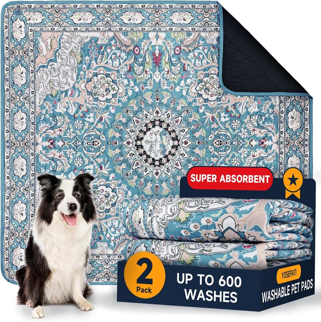 Washable Pee Pads for Dogs 2 Pack, Puppy Pads with Pheromones, 2026 Upgraded PuppyPad 18" x 24" Waterproof Non-Slip Reusable Puppy Pad with Fast Absorbent,Leakproof Whelping Pads for Pet Housebreaking (Lake Blue Medallion)