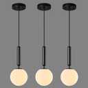 Modern Hanging Light Fixture Pendant Lighting for Kitchen Island Mid Century Black Pendant Lights with Globe Milky White Glass Pendant Light for Bedroom Bathroom Entryway (3 Pack)