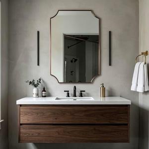 ANDY STAR Brushed Bronze Bathroom Mirror, 24x36 Inch Scalloped Mirror for Bathroom, Antique Bronze Rectangular Mirror with Premium Stainless Steel Metal Frame, Thin Frame Deep 1"