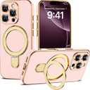 Compatible with iPhone 16 Pro Case with Magnetic Ring Stand [Compatible with Mag-Safe] [Full Camera Lens Protector] Soft Plating Phone Case for iPhone 16 Pro 6.3", Solid Pink