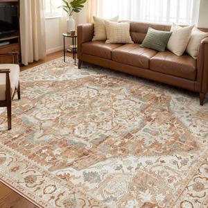 Large Area Rugs 9x12 Living Room Rug Boho Area Rug Washable Rugs 9x12 Vintage Rugs Indoor Large Bedroom Rug with Non Slip Rubber Backing for Under Dining Table Office Bedroom, Caramel Beige
