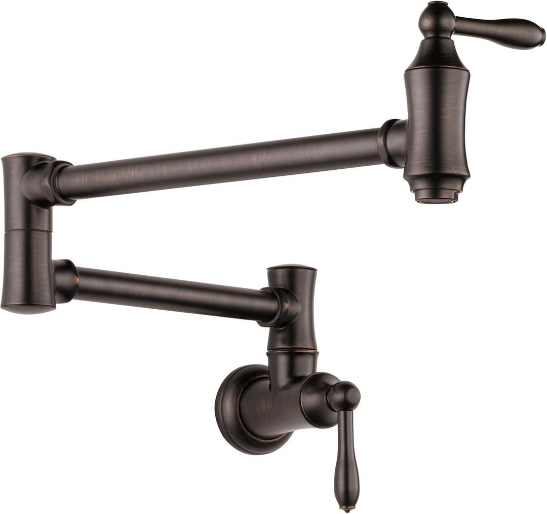 Delta Oil Rubbed Bronze Traditional Pot Filler Kitchen Faucet, Wall Mount Kitchen Faucet, Venetian Bronze 1177LF-RB