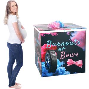 AmazingSpark 28in Jumbo Gender Reveal Gift Box Kit with Oversized Box Giant Pull Bows for Gender Reveal Baby Shower Birthday Party Decor(Burnouts or Bows), 1 Count