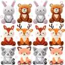 12 Pcs Mini Woodland Stuffed Animals Bulk 4'' Woodland Cute Animal Plush Toys Bear Rabbit Raccoon Fox Deer for Valentine Wedding Birthday Gifts Classroom Prizes Exchange Gifts