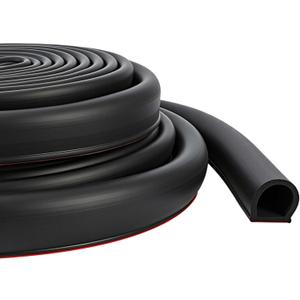 Pangda 18Ft D Shape Rubber Weather Stripping Foam Self-Adhesive EPDM Door Seal Strip for Noise Reduction Waterproof Dustproof for Cars Boats Truck RVs Windows Doors (3/4" W  3/4" H)