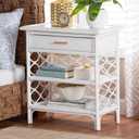 bali & pari Akane Natural Rattan Nightstand with Drawer and Open Shelves  Coastal Bedside Table with Lattice Design, White