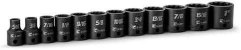 Capri Tools 3/8 in. Drive Shallow Impact Socket Set, 12-Point, SAE, 5/16 to 1 in., 12-Piece