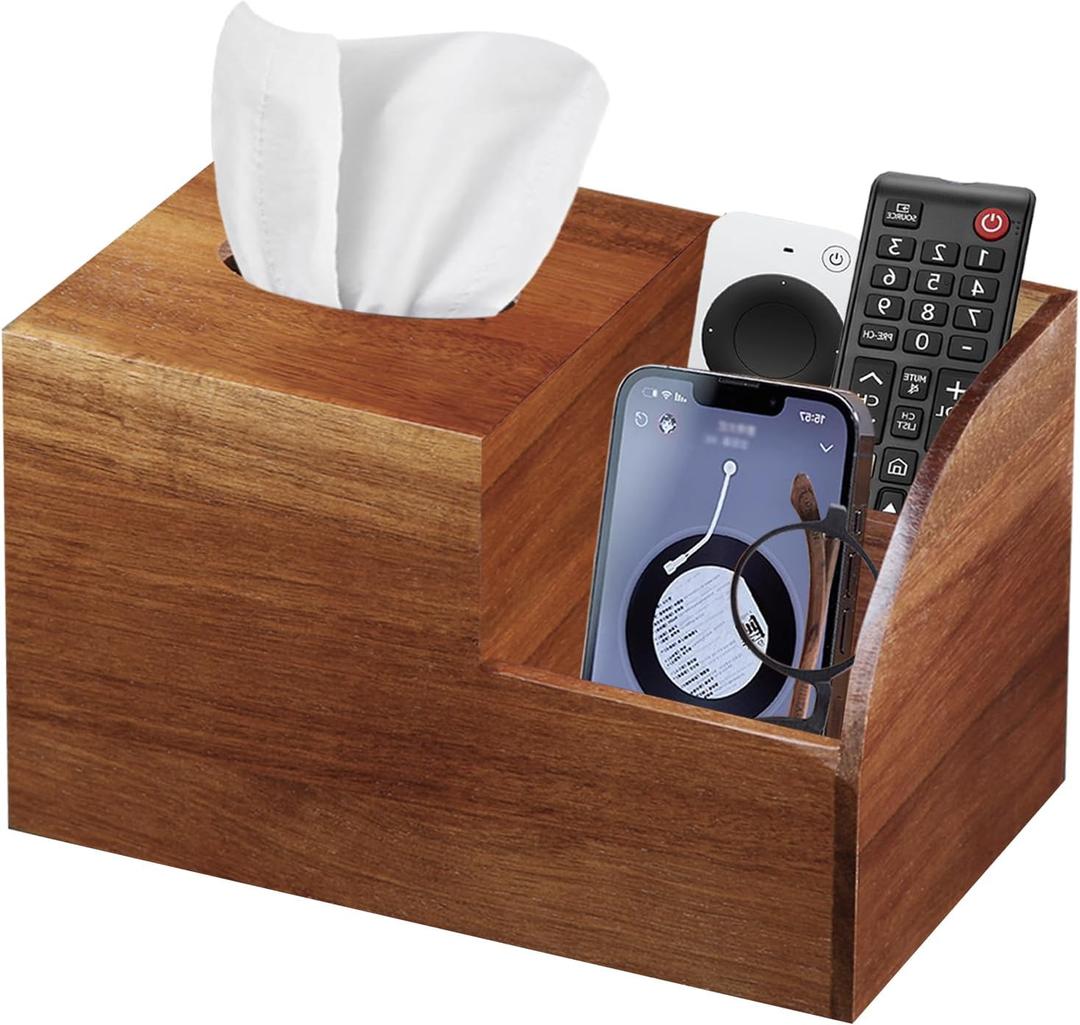 BIBELUN Square Tissue Box Cover,Multi-Functional Wood Tissue Box Holder with Storage Grid,Tissue and Remote Control Holder,Decorative Facial Tissue Cube Box Organizer for Desk,Nightstand,Bathroom (Brown) BIBELUN Square Tissue Box Cover,Multi-Functional Wood Tissue Box Holder with Storage Grid,Tissue and Remote Control Holder,Decorative Facial Tissue Cube Box Organizer for Desk,Nightstand,Bathroom (Brown)