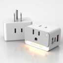 Mulit Plug Wall Outlet with USB C, 2 Pack Outlet Extender 2AC 1USBA 1USBC, 3 Way Plug Wall Splitter with Night Light, Multiple Plug Adapter for Travel Home Office PD 20W (White)