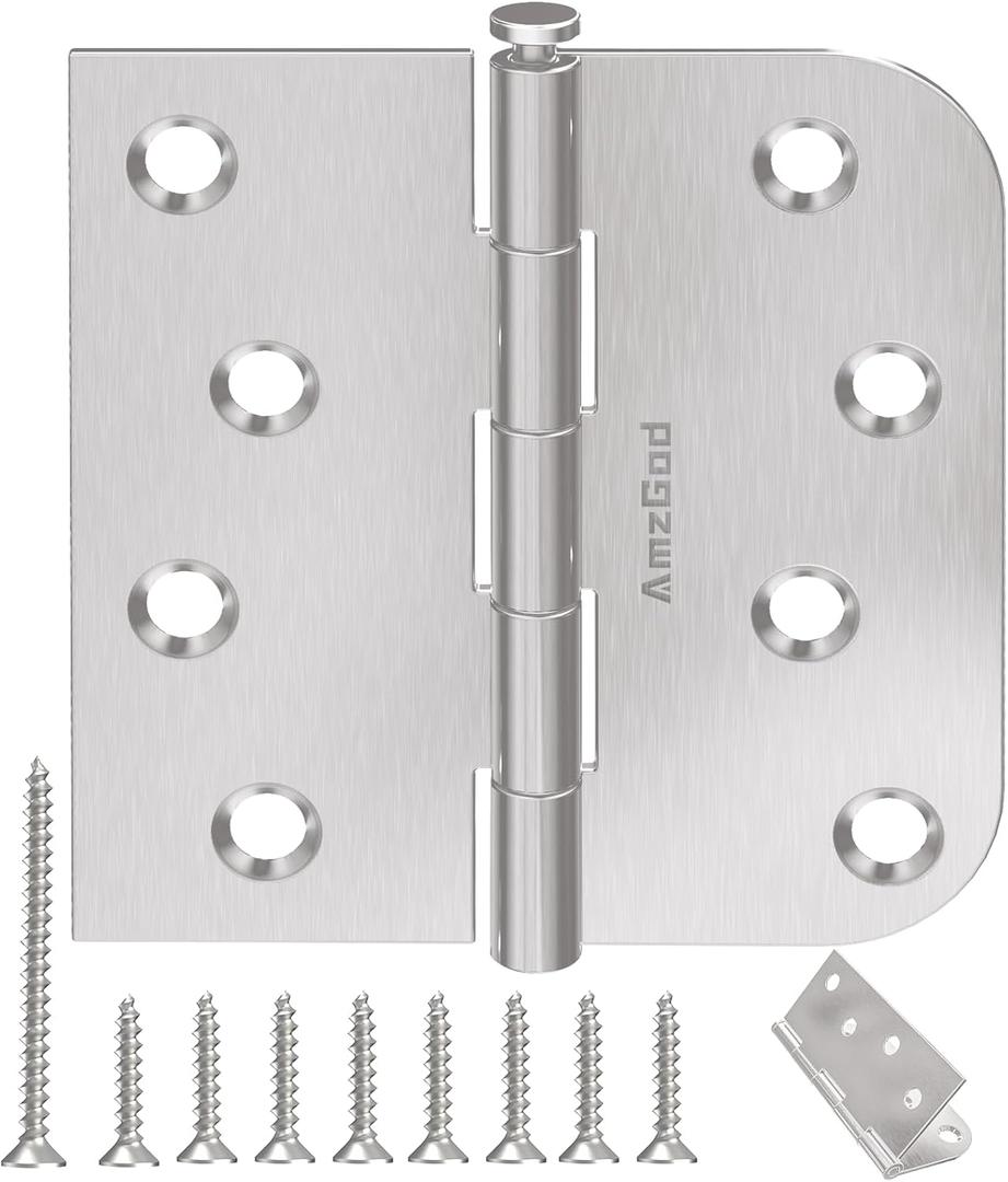 24 Pack Brushed Nickel Door Hinges, 4 Inch Heavy Duty Hinges with 5/8" Radius & Square Corners, Satin Finish, Removable Pin, Quiet for Interior & Exterior Doors