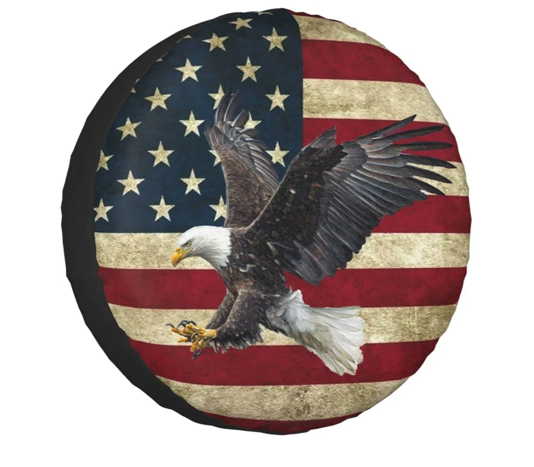 Spare Tire Cover Bald Eagle American Flag Tire Covers Protector Wheel Tire Covers Weather-Proof for Trailer RV SUV Truck Camper Travel Trailer Accessories Polyester (Bald Eagle, 15inch)