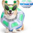 3 Pcs Halloween UFO Alien Dog Costume Set Fun Spaceship Costume Alien Headband and Green Glasses for Halloween Puppy Cosplay Party Outfits Supplies