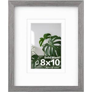 Egofine 8x10 Picture Frame Made of Solid Wood with Plexiglass, Display Pictures 4x6/5x7 with Mat or 8x10 Without Mat for Tabletop and Wall Mounting, Oak Grey