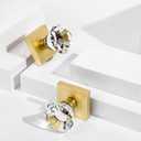 Satin Brass Gold Dummy Door Knob Door Handles, Clear Glass Crystal Inactive Diamond Square Hall and Closet Dummy Door Knobs Interior, 2 Pack
