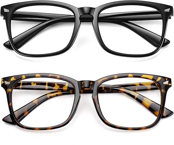 WOWSUN Unisex Stylish Nerd Non-prescription Glasses, Clear Lens Eyeglasses Frames, Fake Glasses , Set of 2 