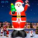 Super Giant 20FT Christmas Inflatable Santa Claus Holding Xmas Tree and Cane, Blow Up Outdoor Christmas Decorations with 8 LED Lights for Yard Lawn Party Holiday Decor