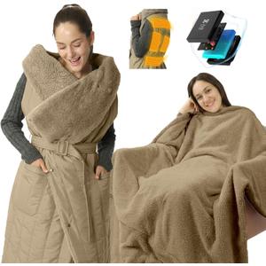 ZonLi Electric Wearable Heated Blanket, 2-in-1 Design Portable Cordless Heated Blankets Battery Operated Heated Shawl Blanket, Rechargeable Power Bank for Home, Office, Travel, Gift for Christmas