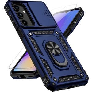 Samsung Galaxy A16 5G Case with Slide Camera Cover HD Screen Protector [Military Grade 16ft. Drop Tested] Magnetic Ring Holder Kickstand Protective Phone Case for Galaxy A16 5G 2025, Navy Blue