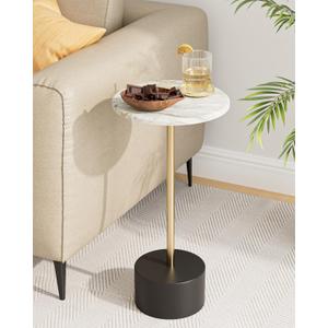 Drink Table Pedestal, Round Side Table, Drink Tables for Small Spaces, Pedestal End Table, Small Pedestal Table (Black Gold)