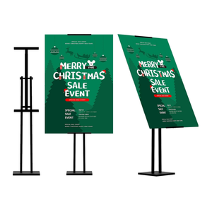ONCEMORE Heavy Duty Sign Stand, Floor Poster Board Stand, Adjustable Metal Sign Holder Height Up to 60 Inches and 180° Rotation Display Standing Pedestal for Board & Foam, Black