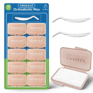 2 x VINSULLA Orthodontic Wax for Braces - 500 Precut Dental Wax Dots Strawberry Flavor Braces Wax Strips, Safe for Kids & Adults, Wax for Dental Brackets & Aligners 10Pack