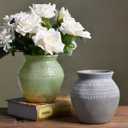 Quoowiit Ceramic Rustic Farmhouse Vase, Green Distressed Flower Vase for Home Decor, Boho Decorative Vases for Centerpiece Table Decorations, Vases for Living Room Kitchen Entryway Mantle Shelf Decor
