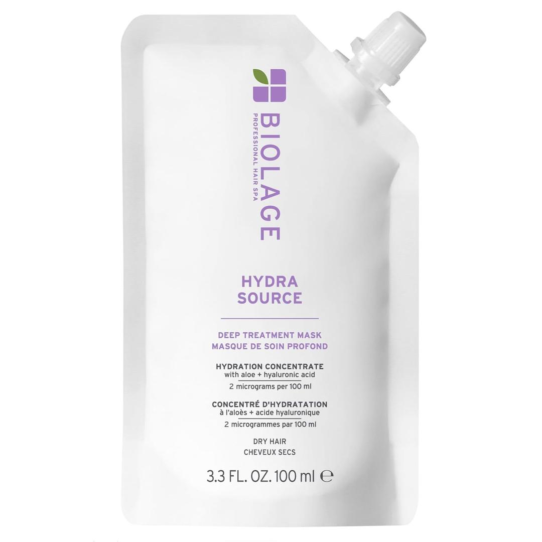 Biolage Hydra Source Deep Treatment Mask - Nourishes & Smooths, For Dry Hair, Infused with Micro-Filtered Aloe Vera & Fermented Hyaluronic Acid (3.3 Fl Oz)