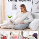 Momcozy J-Shaped Pregnancy Pillow for Sleeping with Cooling Cover, Side Sleeper Support for Belly, Hip & Leg, Deep Grey, 48inch