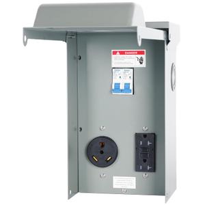 Temporary Power Outlet Panel, Power Circuit Breaker Panel with 20, 30 Amp Receptacle Installed, Prewired Receptacle Panel Weatherproof Electrical Outlet Box (20A 30A Power Outlet Panel)