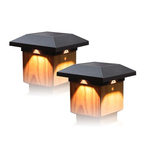 Kemeco Solar Post Cap Lights for 4x4 Posts, 2 Pack Warm White LED Solar Powered Waterproof Black Deck Fence Cap Lights for Wooden Vinyl Post