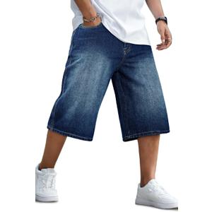 GINGTTO Mens Baggy Jean Shorts Loose Fit Long Denim Shorts Below Knee 14 Inch Inseam (28, Dark Blue)