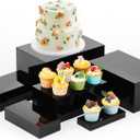 Leinuosen 6 Pcs Acrylic Buffet Risers Stands for Food Display Cubes Box, 7 to 12 Inch Rectangle Catering Table Dessert Decor for Wedding Brunch Setup Party Jewelry Collectibles, Hollow Bottom (Black)