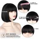 WERD Black Short Bob Wig,Straight Black Bob Wig with bangs, 10 inch Straight Bob Bangs Wig for Women Natural Looking for Daily Use