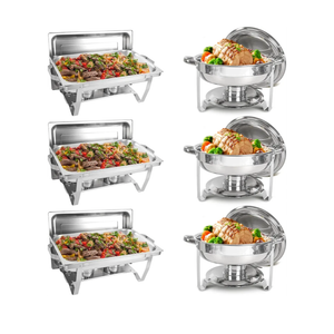 Chafing Dish Buffet Set 6 Packs, 5QT Round& 8QT Rectangle Stainless Steel Chafer for Catering, Chafers and Buffet Warmer Sets w/Food & Water Pan, Lid, Fuel Holder for Event Party Holiday