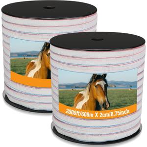 Wowangce 2 Rolls 3/4 Inch x 1640 ft Electric Fence Tape for Livestock Polytape Fencing Horse Fence with High Visibility