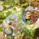 Enchanting Fairy & Rose Stained Glass Hanging Decor - Christmas Tree Ornament - Gift for Women, Mom