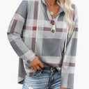 RUMIA Womens Tops V Neck Button Sweatshirt for Women Pullover Long SLeeve Shirts Fall Outfits 2025 Loose Fit 3XL