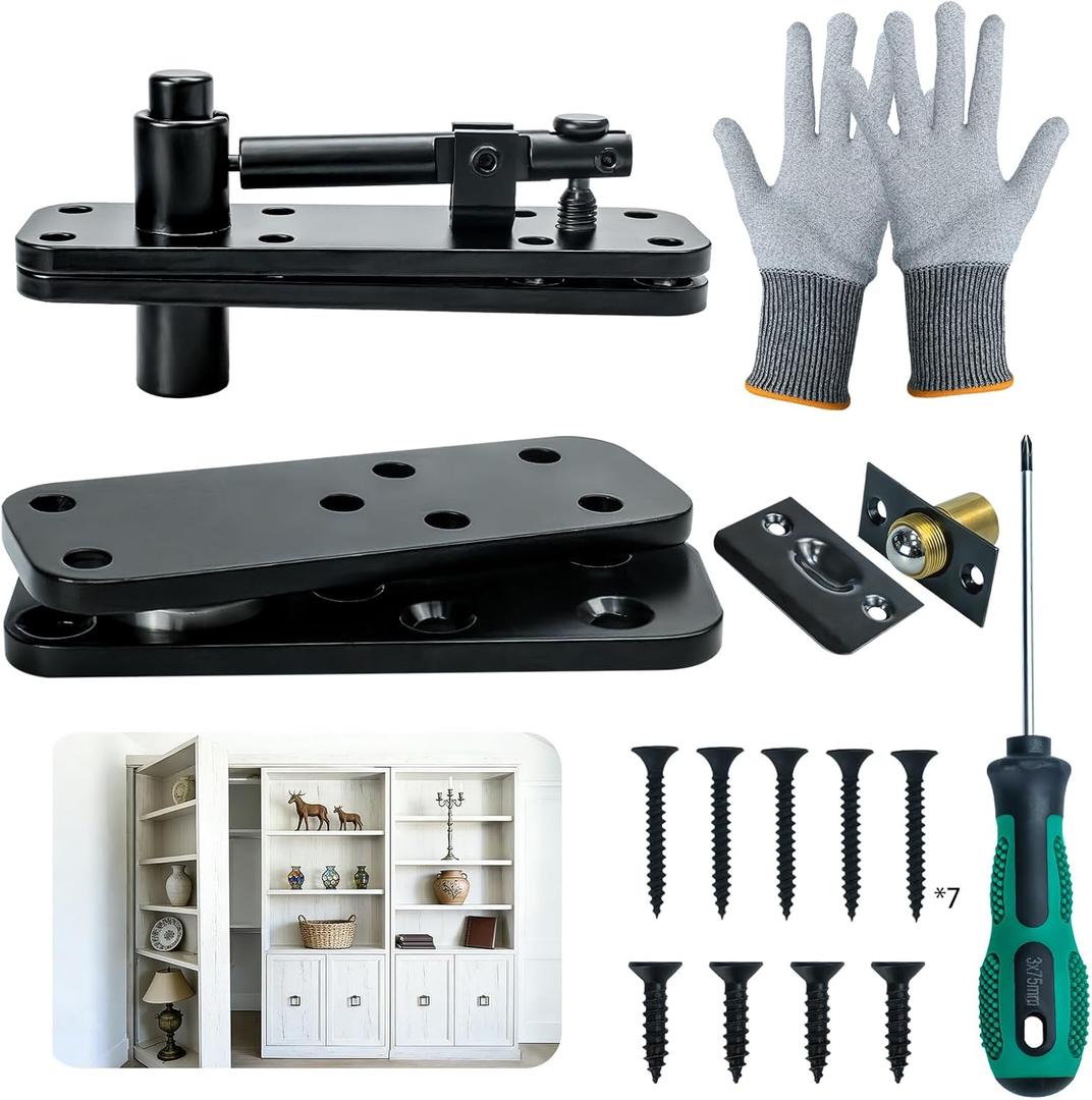 Hidden Pivot Door Hinge: Secret Bookcase Door Heavy Duty Invisible Hardware, Silent 360 Rotation Concealed Hardware, 570 LBS Load Capacity, Thickened Alloy Steel Pivot Hinge Kit for Bookshelf