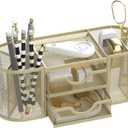 SUPEASY Mesh Desk Organizer, Desk Organizers and Accessories, Pen Holder with Drawers, Pencil Holder for Desk with 2 Drawer for Office Supplies, Golden yellow