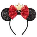 Sequin Mouse Ears Headband for Women Girl Shiny Ears Hairband with Crown for Party Decorations Costume & Trip (Black/Red)