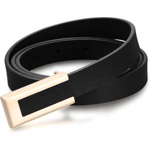 Genuine Leather Belts for Women Skinny Waist Belt for Dresses Jeans Pants with Gold Buckle (Fit Waist 26"-32", 1pcs/Black)