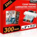 RAZCC Laminating Sheets, 300 Pack Clear Thermal Laminating Plastic Paper Laminator Sheets, 9 x 11.5-Inch, 3mil, Ideal Office or School Supplies