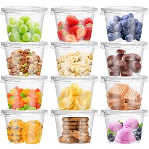 100 Pcs 8 OZ Disposable Plastic Cups with Flat Lids,Clear Portion Cups with Flat Lids,Clear Plastic Ice Cream Containers with Lid for Parfaits,Drink,Yogurt,Soups,Salad,Fruit(With Holes)